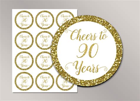 Cheers To 90 Years Cupcake Toppers 90th Birthday Favor Tags Etsy