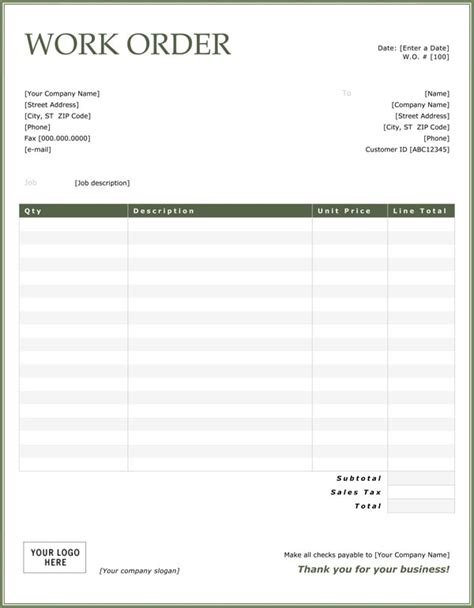 Pdf Blank Free Printable Work Order Template Printable Template