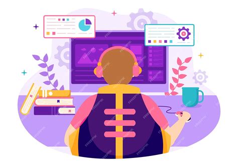 Векторная иллюстрация разработки видеоигр с программированием и ...
