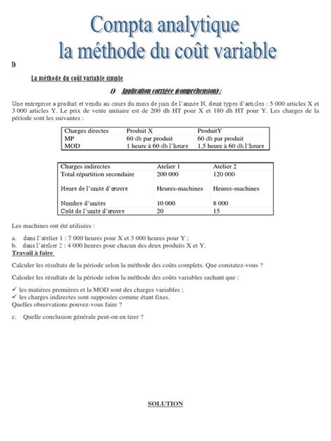 Pdf Compta Analytique M Thode Des Couts Variables Dokumen Tips