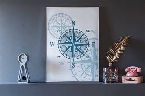 Nautical Compass Abstract Wall Art Printable Blue Compass Etsy