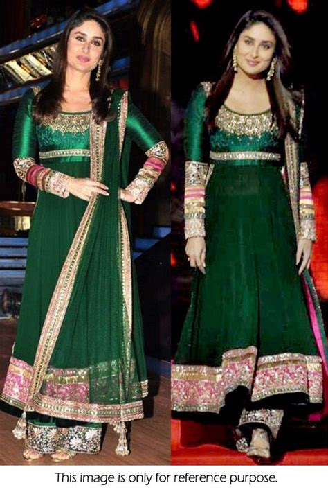 Kareena Kapoor Silk And Georgette Anarkali Suit In Green Colour