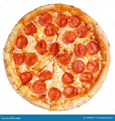 Tasty Italian Classic Original Pepperoni Pizza Top View Stock Image