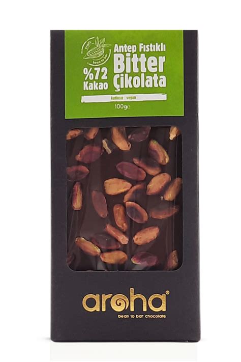 Aroha Bean to bar Antep Fıstıklı Bitter Çikolata 72 Kakao 6 adet