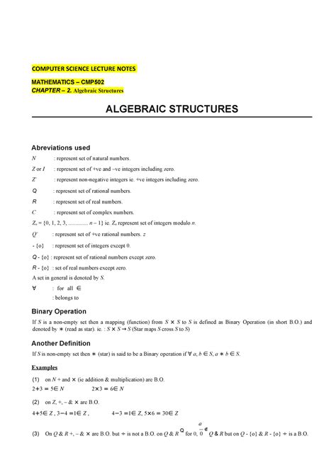 Chapter 2 Algebraic Structures Computer Science Lecture Notes