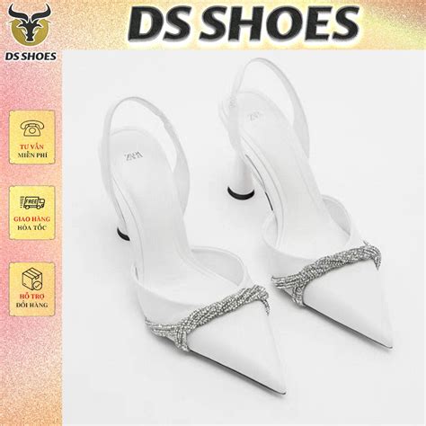 Guốc đá trắng ZRa sang chảnh cao phân Fullbox hot hit Lùi Size Shopee Việt Nam