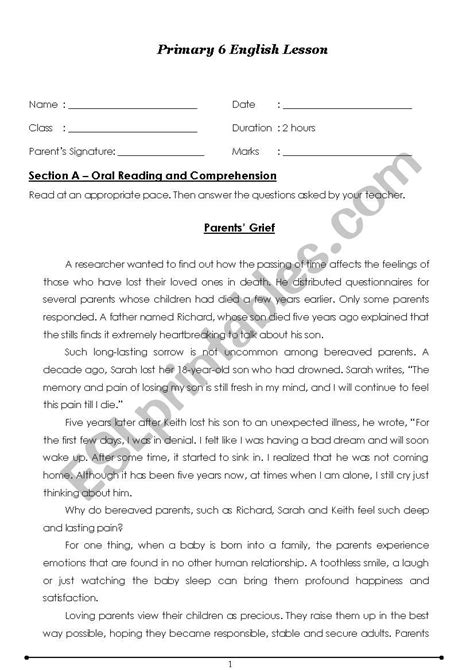 English Oral Primary 6 Esl Worksheet By Jeanifer1301