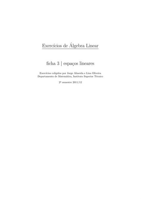 PDF Exerc Cios De Algebra Linear Cha 3 Jespacos Lineares Espacos