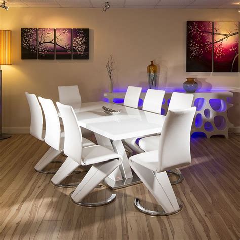 Modern White Glass Dining Set Glass Top Table X White Z Chairs Mt