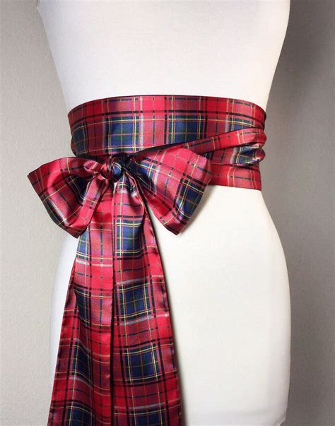 Tartan Sash Plaid Satin Sash Red Tartan Plaid Reversible To Solid Navy Black Or Red Satin