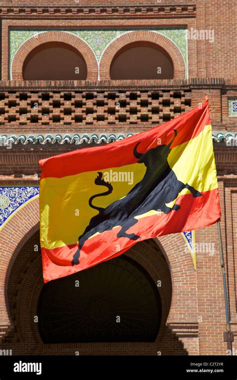 Spanish Bullfighting Flag In Front Of Las Ventas Bullring Plaza De