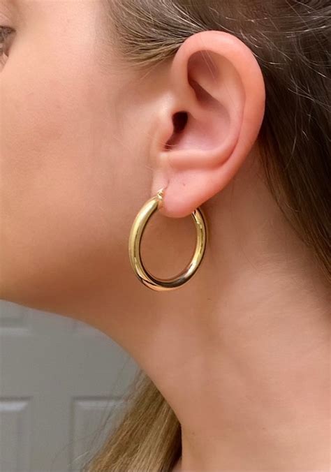 14k Solid Yellow Gold Classic Hoop Earrings 1 25 Inches Etsy