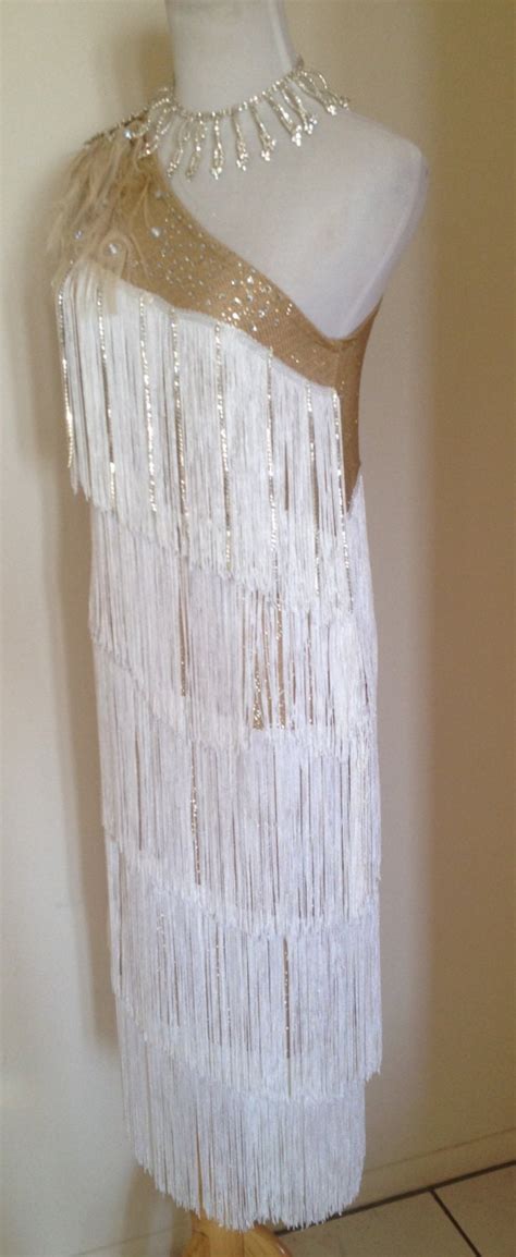 Amazing Gold Glitter Nude White Peacock Fringe Flapper Etsy