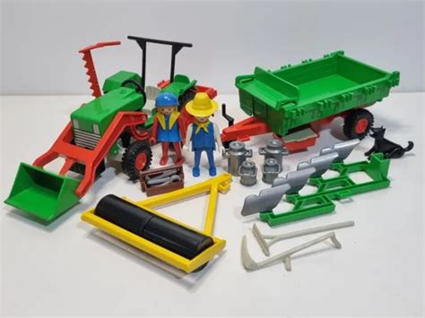 PLAYMOBIL 3500 3501 Ancien Ensemble Tracteur Remorque Fermier Ferme