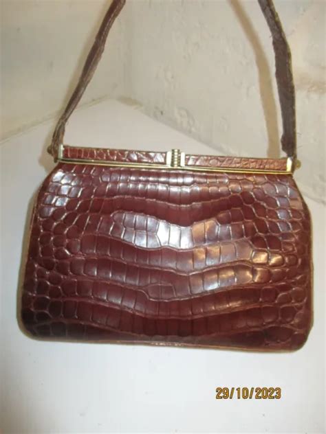 Ancien Sac A Main En Cuir Croco Veritable Vintage Eur Picclick Fr