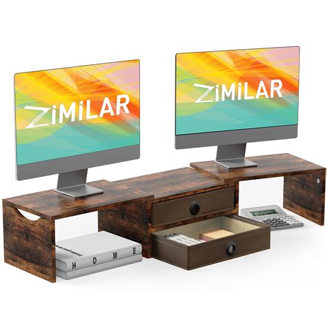 Zimilar Dual Monitor Stand Riser with 2 Drawers, Wood Monitor Riser for ...