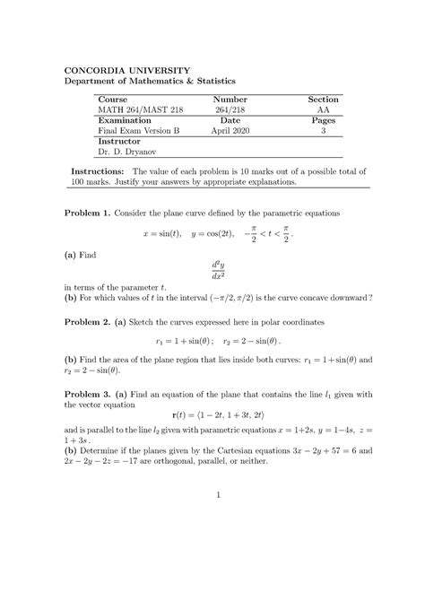 2020 Winter Final CAL 3 Practice Exam For U CONCORDIA UNIVERSITY