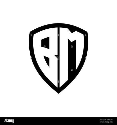 BM Monogram Logo With Bold Letters Shield Shape With Black And White