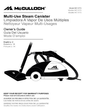 Fillable Online Mc Heavy Duty Steam Cleaner Owner S Manual