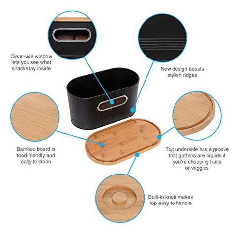 Mindful Design 2 In 1 Modern Tall Bread Box Wbamboo Cutting Board Lid Black Pricepulse