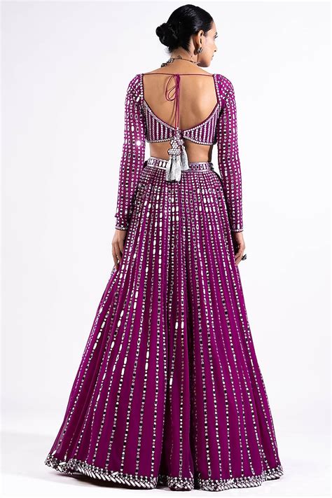 Purple Georgette Mirror Embellished Lehenga Set Design By Vvani By Vani