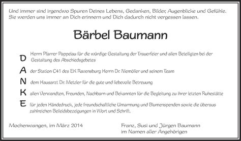 Traueranzeigen von Bärbel Baumann schwaebische de Trauerportal