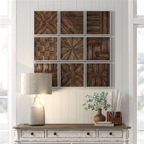 Birch Lane™ 9 Piece Rustic Wooden Square Wall Decor Set & Reviews | Wayfair