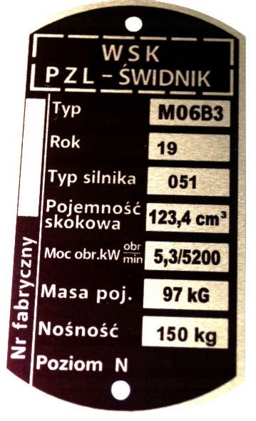 Tabliczka Znamionowa Wsk M B Oficjalne