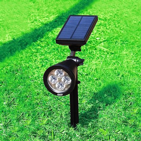 AMIR Solar Spotlights Outdoor Upgraded, Waterproof 4 LED Solar Security ...