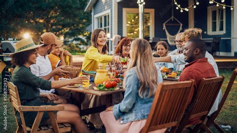 Family and Multiethnic Diverse Friends Gathering Together at a Garden ...