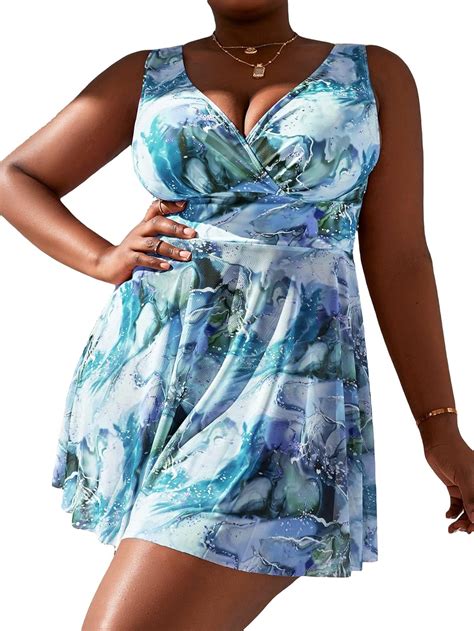 Amazon Makemechic Women S Plus Size Piece Bathing Suits Printed