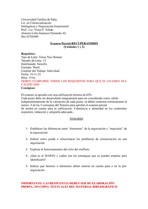 Examen Parcial Recuperatorio Al Comercializaci N Ii Ucasal Studocu