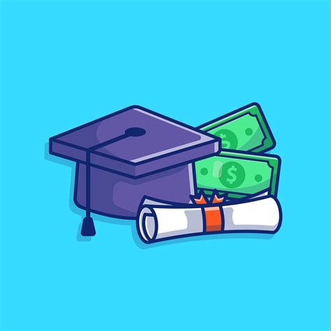 Scholarship Graduation Cap Certificate And Money Cartoon Vector Icon