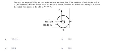 Solved The Spool Has A Mass Of 200 Kg And Rests Against The