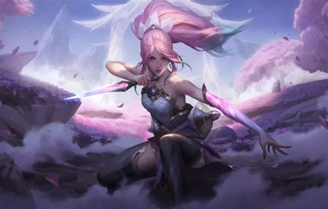 Wallpaper Pink Hair Pink Women Cherry Blossom League Of Legends