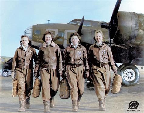 Four Female Pilots Leaving Their Ship Pistol Packin Mama At The Four Engine School At