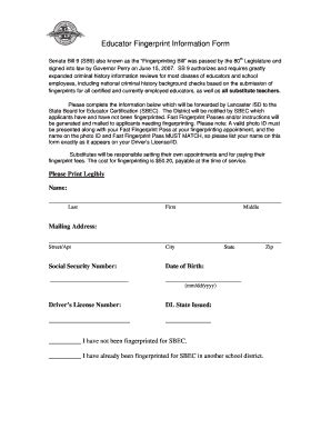 Fillable Online Educator Fingerprint Information Form Lancaster