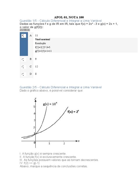 Apol 01 Calculo Diferencial E Integral A Uma Variável Pdf Cálculo