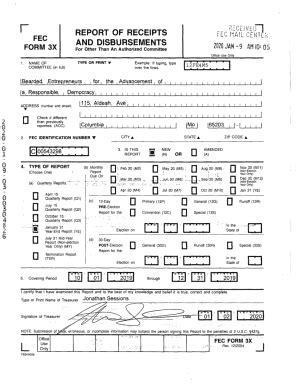 Fillable Online Fec Form 3x Report Of Receipts And Disbursements Fax