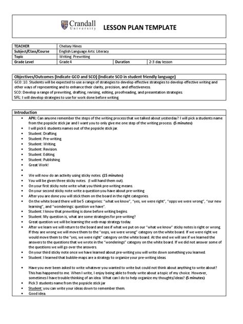 Lesson Plan Template 1 1 Pdf Lesson Plan Teaching And Learning