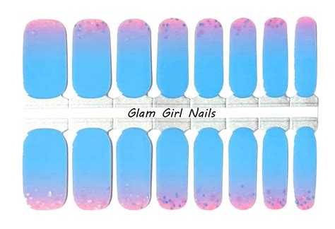 Pink And Blue Ombre Sparkle Nail Polish Wraps Glam Girl Nails