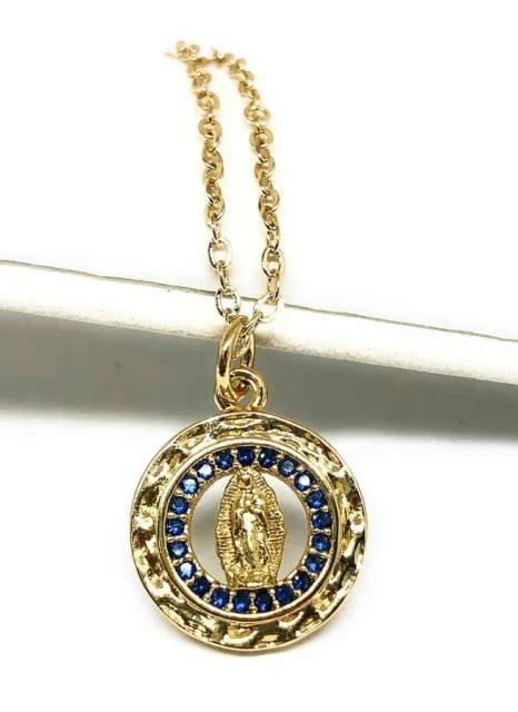 VIRGEN DE GUADALUPE Medalla Collar Oro Laminado Gold Plated Virgin Mary