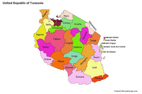 Sample Maps For United Republic Of Tanzania Colored Tanzania Map