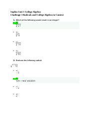 Sophia Unit 1 College Algebra Challenge 3 Radicals And College Algebra