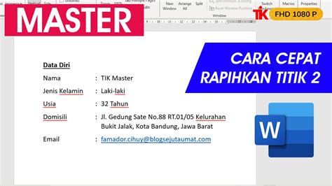 Cara Rapi Membuat Titik Dua Sejajar Di Word YouTube