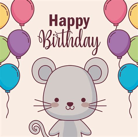 Premium Vector Cute Mouse Happy Birthday Card