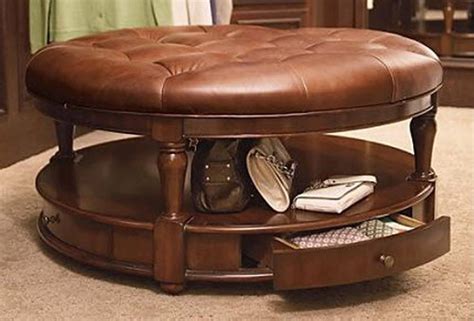 Leather Round Ottoman Coffee Table | Foter