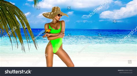 Sexy Tanned Woman Bikini Model Maldives Stock Photo