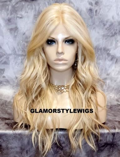 Lace Front Full Wig Long Wavy Layered Middle Part Bleach Blonde Mix