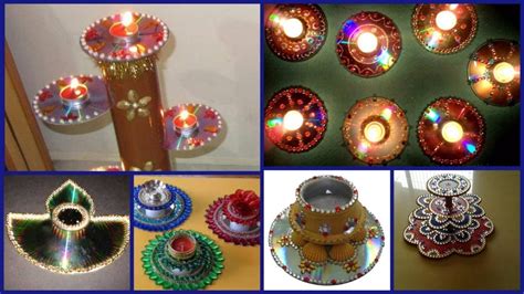 Old Cd Diya Stand Diwali Decoration Ideas Make Diya Holder With Cd